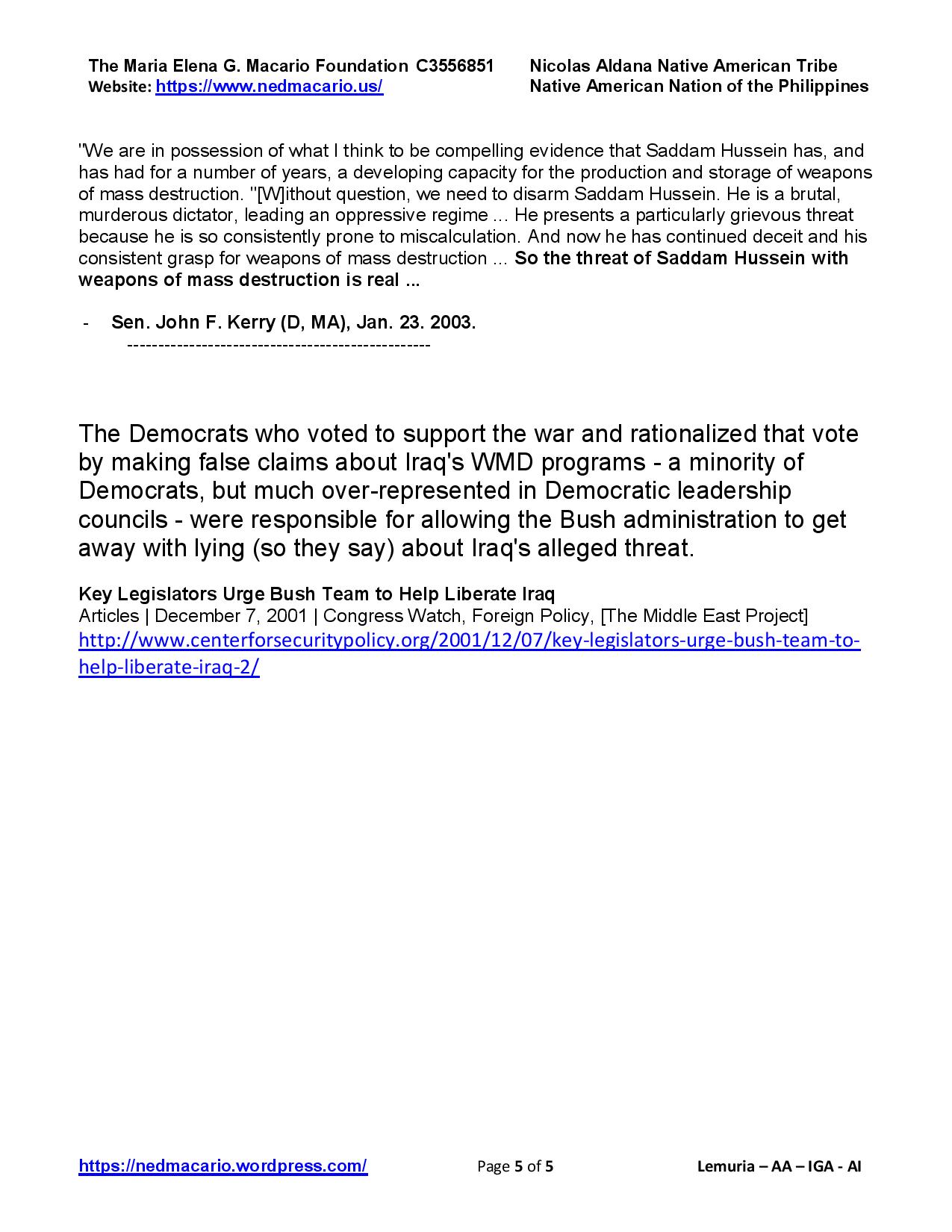 US Senators , Reps . Letters p5 from 1998 to 2002 Urging the Invasion of Iraq; Liberate Iraq Act of 1998 orig. compiled 06-13-14